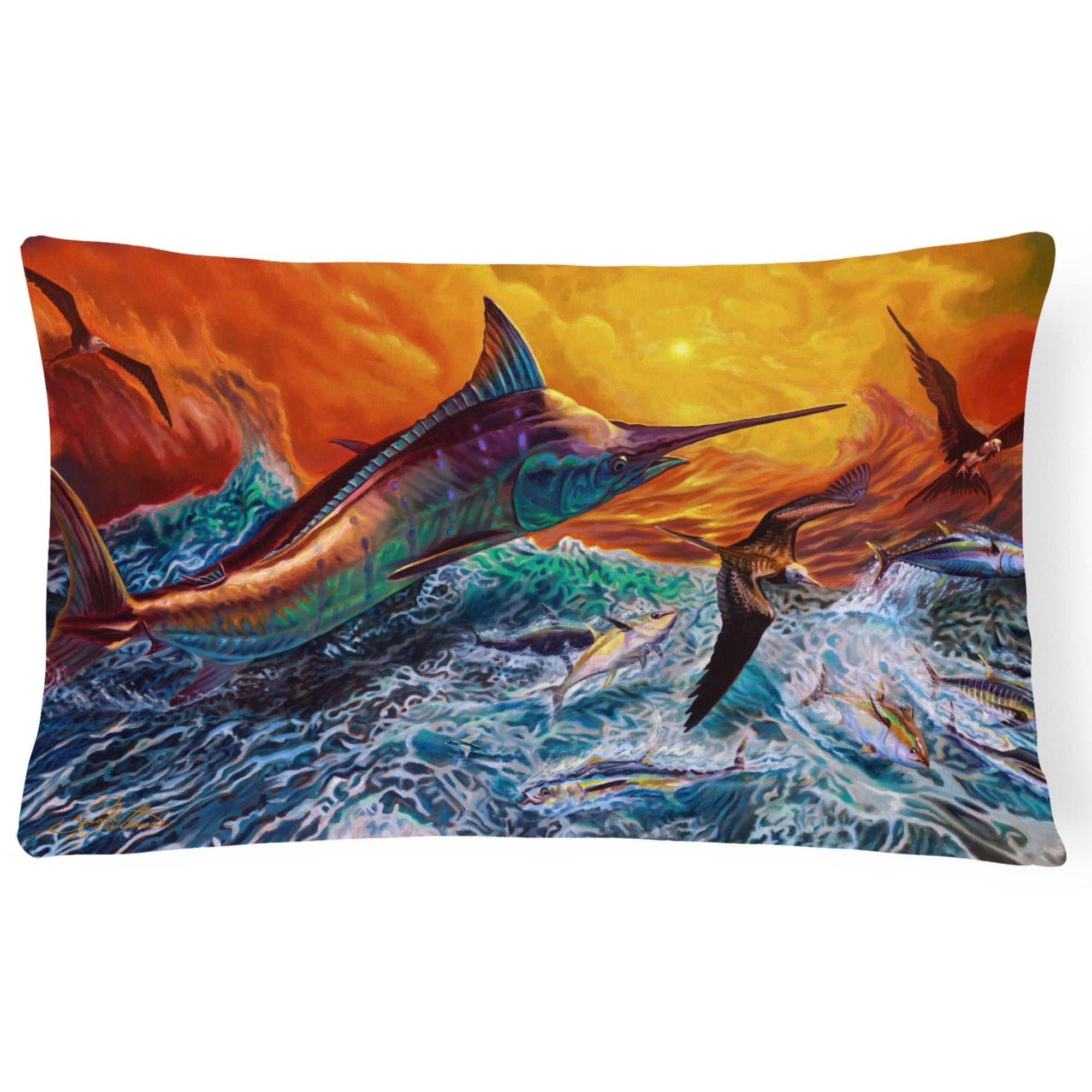 Reflective Chaos Blue Marlin Canvas Fabric Decorative Pillow